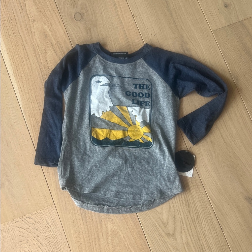 Tiny Whales Kids Raglan Shirt - Gray and Blue The Good Life